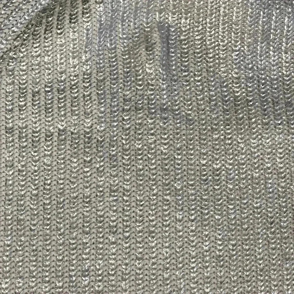 -Chico’s Sweater Metallic Silver and Cream Mock Zipper Neck Sweater Size Medium - Picture 10 of 13